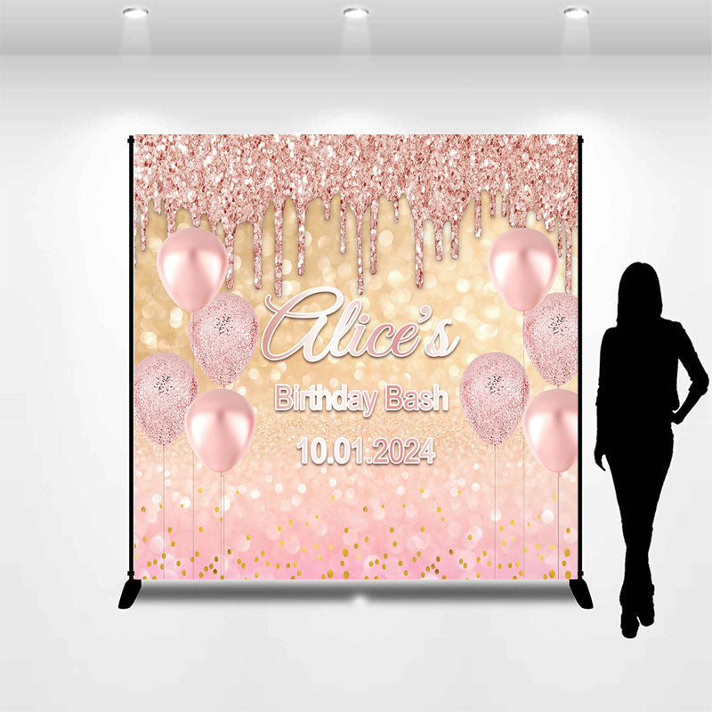 Lofaris Rose Gold Glitter Balloon Custom Birthday Backdrop