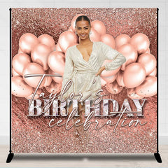Lofaris Rose Gold Glitter Balloon Custom Photo Birthday Backdrop