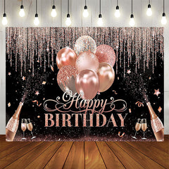 Lofaris Rose Gold Glitter Champagne Black Birthday Backdrop