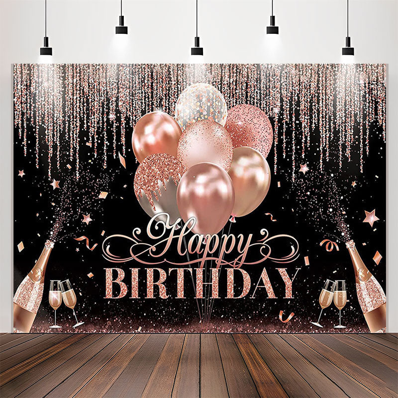 Lofaris Rose Gold Glitter Champagne Black Birthday Backdrop