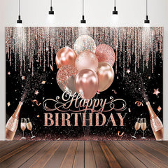 Lofaris Rose Gold Glitter Champagne Black Birthday Backdrop