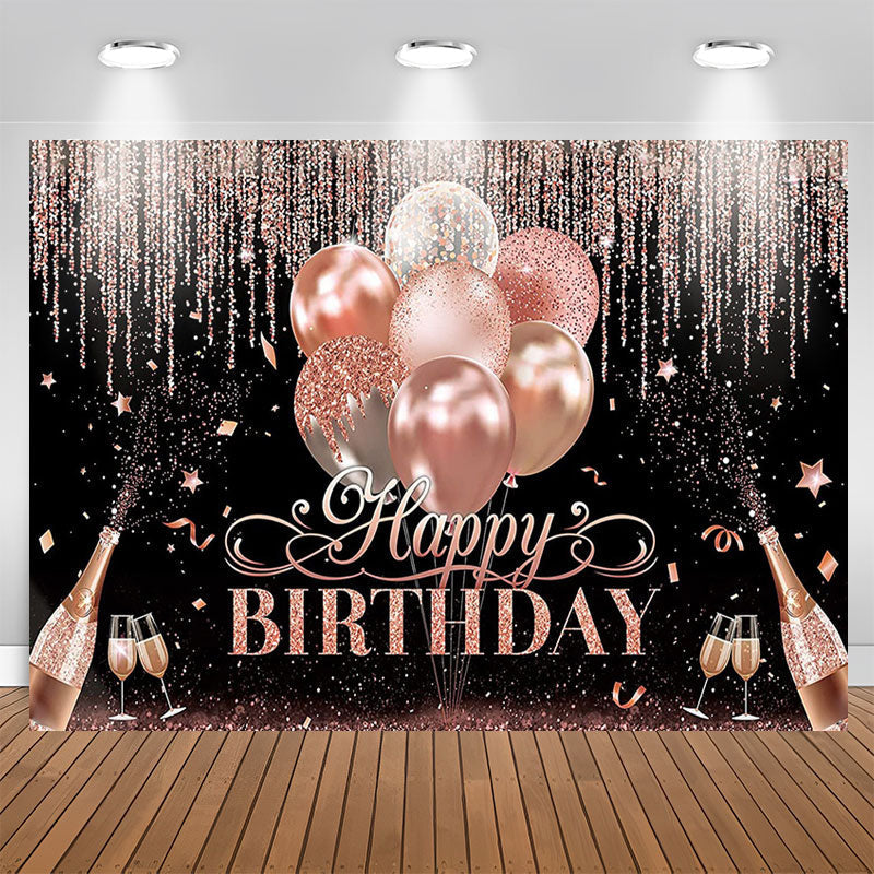Lofaris Rose Gold Glitter Champagne Black Birthday Backdrop