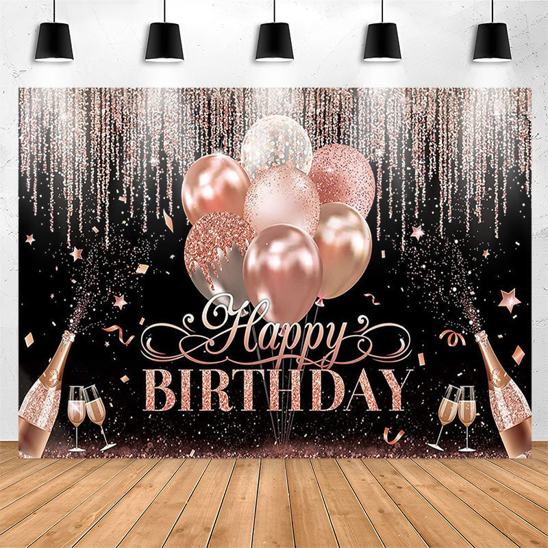 Lofaris Rose Gold Glitter Champagne Black Birthday Backdrop