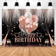 Lofaris Rose Gold Glitter Champagne Black Birthday Backdrop