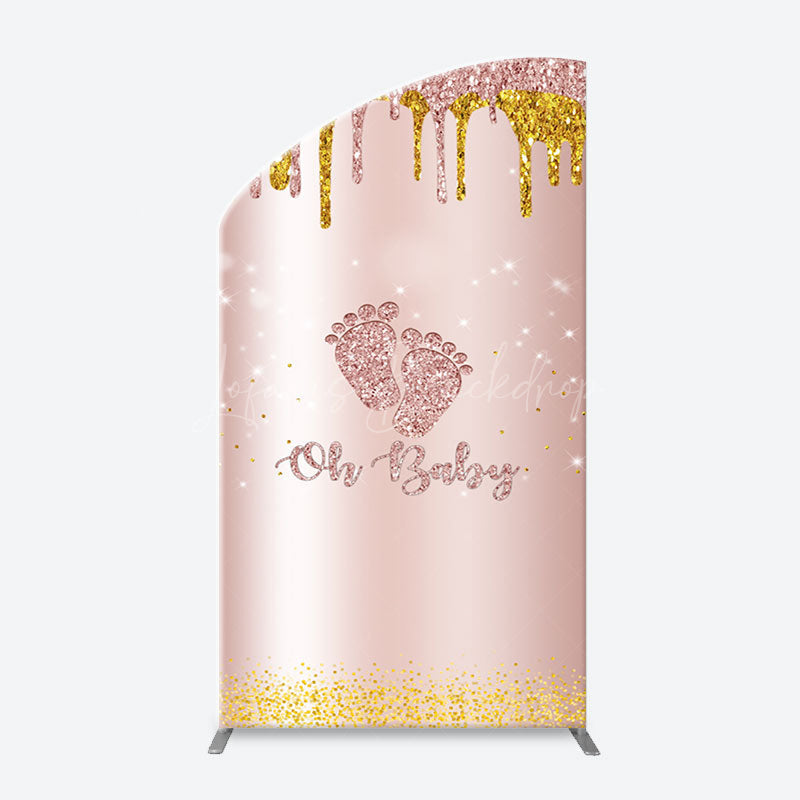 Lofaris Rose Gold Glitter Footprints Oh Baby Arch Backdrop