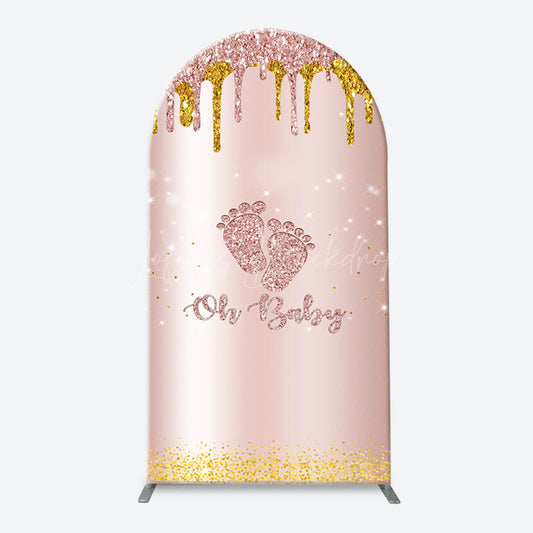 Lofaris Rose Gold Glitter Footprints Oh Baby Arch Backdrop