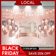 (7 Day Delivery) Lofaris Rose Gold 50th Birthday Glitter Diamonds Backdrop