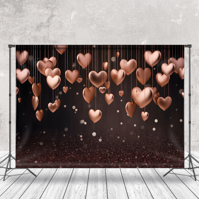 Lofaris Rose Gold Hearts Bokeh Dark Valentines Day Backdrop