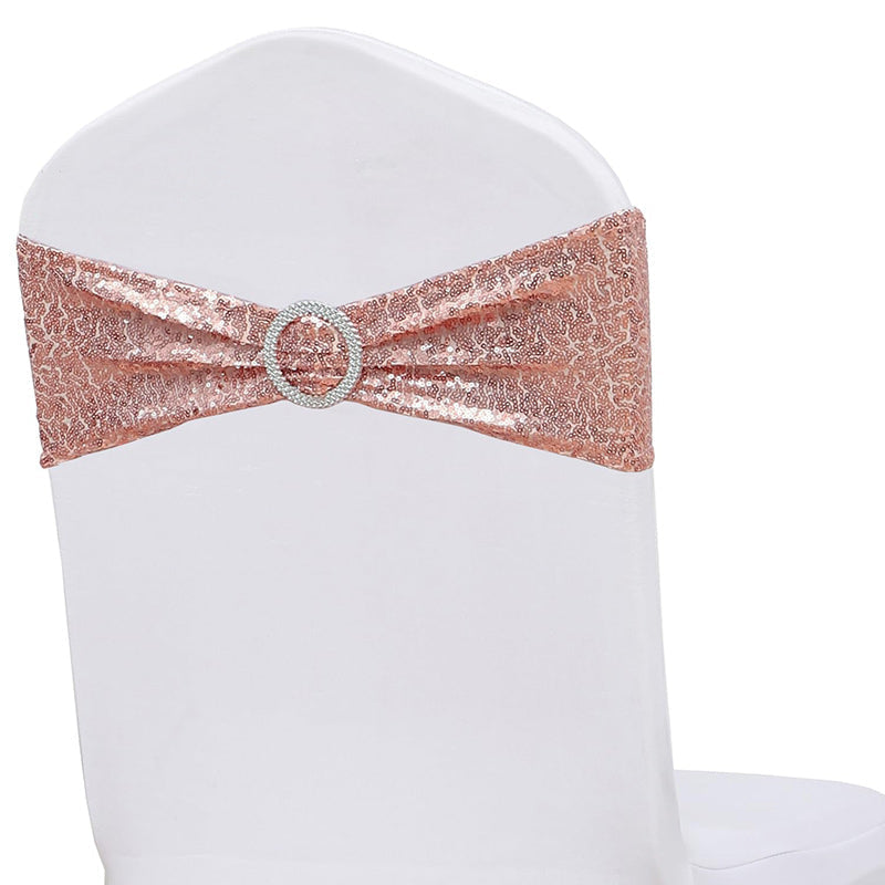 Lofaris Rose Gold Sequin Buckles Banquet Chair Sash Band Bows