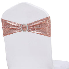 Lofaris Rose Gold Sequin Buckles Banquet Chair Sash Band Bows