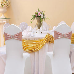 Lofaris Rose Gold Sequin Buckles Banquet Chair Sash Band Bows