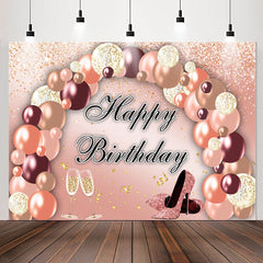 Lofaris Rose Golden Pink Balloon Happy Birthday Backdrop
