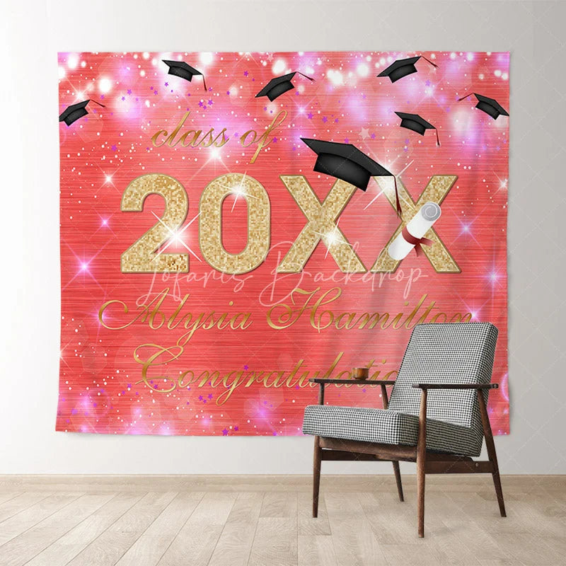 Lofaris Rose Pink Bokeh Glitter Gold Class Of 2022 Grad Backdrop