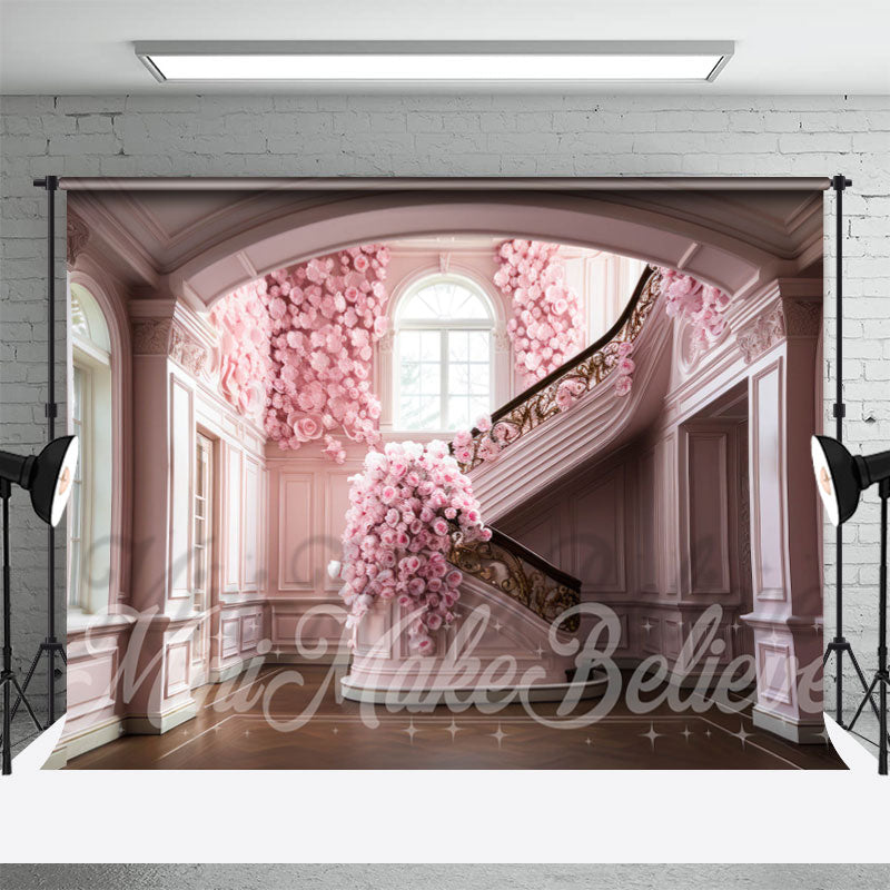 Lofaris Rose Pink Castle Staircase Architecture Backdrop