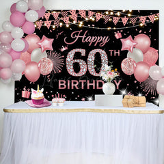 Lofaris Rose Pink Flags Balloon 60th Birthday Backdrop