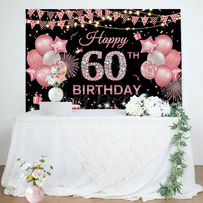 Lofaris Rose Pink Flags Balloon 60th Birthday Backdrop