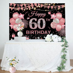Lofaris Rose Pink Flags Balloon 60th Birthday Backdrop