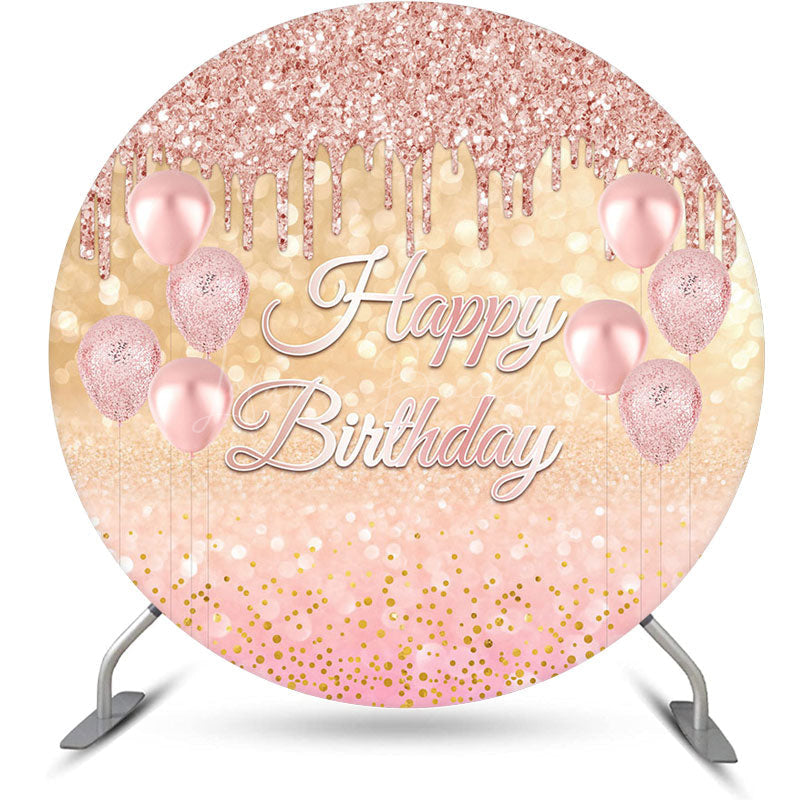 Lofaris Rose Pink Gold Balloon Bokeh Round Birthday Backdrop