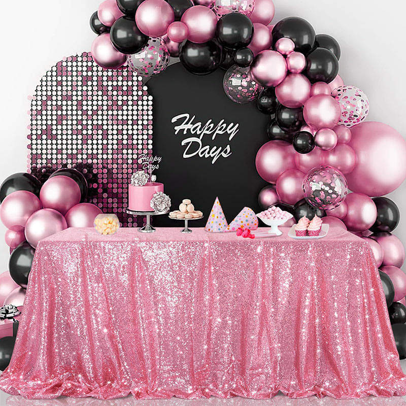 Lofaris Rose Pink Sequin Glitter Rectangle Banquet Tablecloth