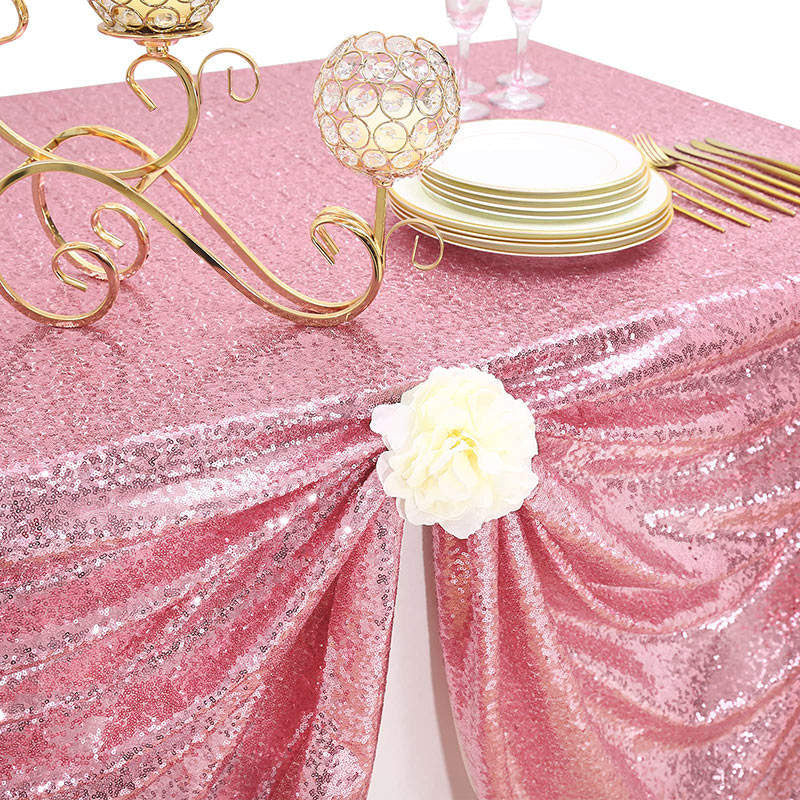 Lofaris Rose Pink Sequin Glitter Rectangle Banquet Tablecloth