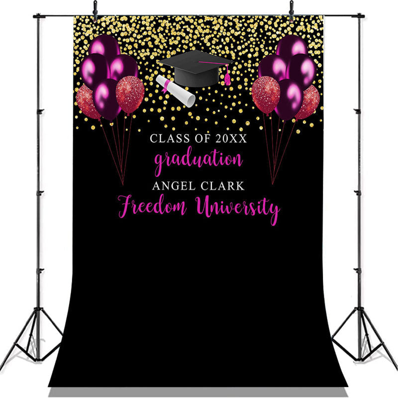 Lofaris Rose Red And Glitter Gold Balloons Graduation Backdrop