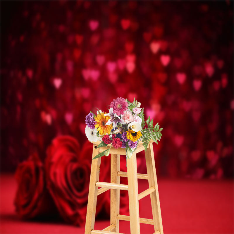 Lofaris Rose Red Heart Bokeh Valentines Day Photo Backdrop
