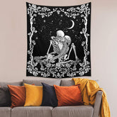 Lofaris Rose Romantic Skeleton Couple Moon Galaxy Tapestry