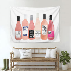 Lofaris Rose Wine Pink Bottles White Girl Wall Tapestry