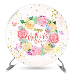 Lofaris Rose Wreath Gold Glitter Pink Round Mothers Day Backdrop