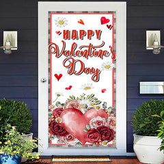 Lofaris Roses Daisy Plaid Border Valentines Day Door Cover