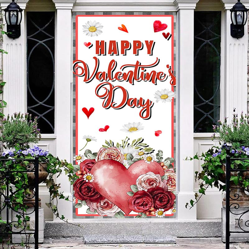Lofaris Roses Daisy Plaid Border Valentines Day Door Cover