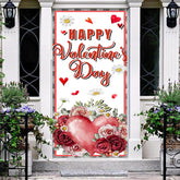 Lofaris Roses Daisy Plaid Border Valentines Day Door Cover