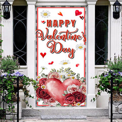 Lofaris Roses Daisy Plaid Border Valentines Day Door Cover