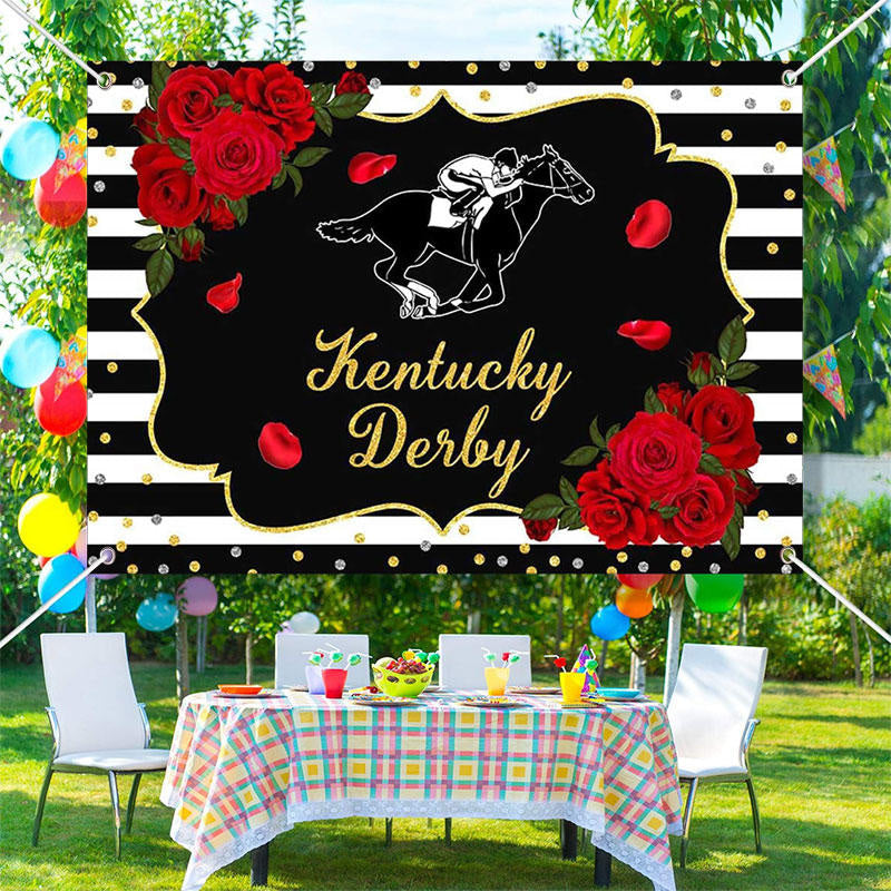 Lofaris Roses Horse Race Black White Kentucky Derby Backdrop
