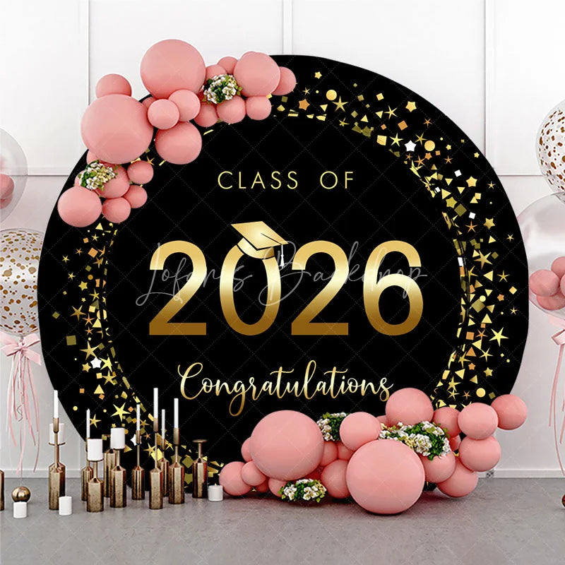 Lofaris Round Black And Gold Class 2026 Graduation Backdrop