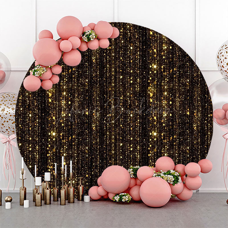 Lofaris Round Black Gold Glitter Stripes Birthday Backdrop