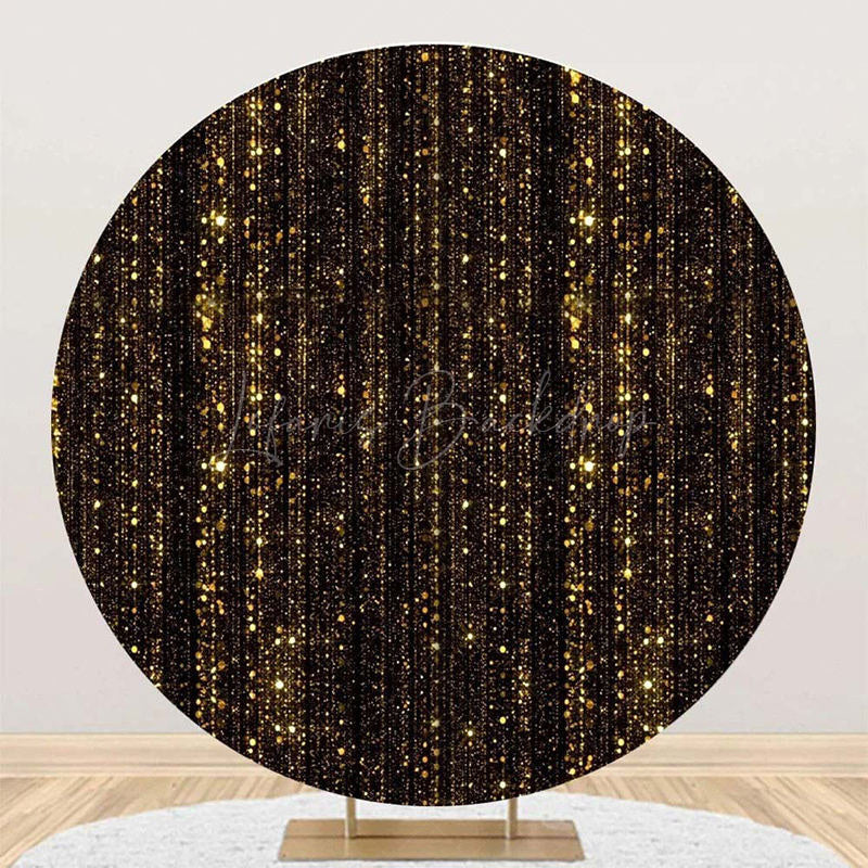 Lofaris Round Black Gold Glitter Stripes Birthday Backdrop