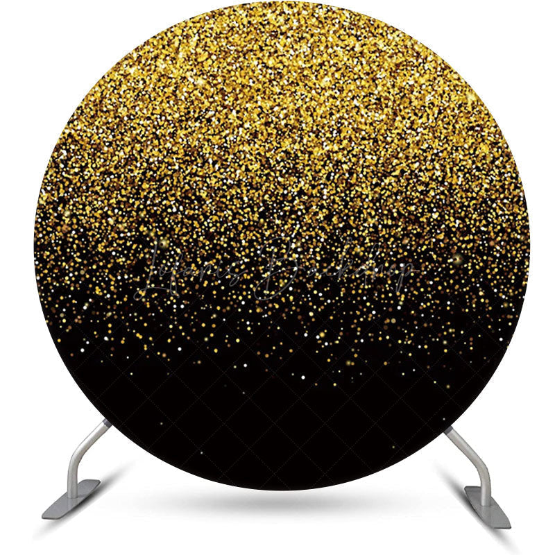 Lofaris Round Black Gold Particles Glitter Birthday Backdrop
