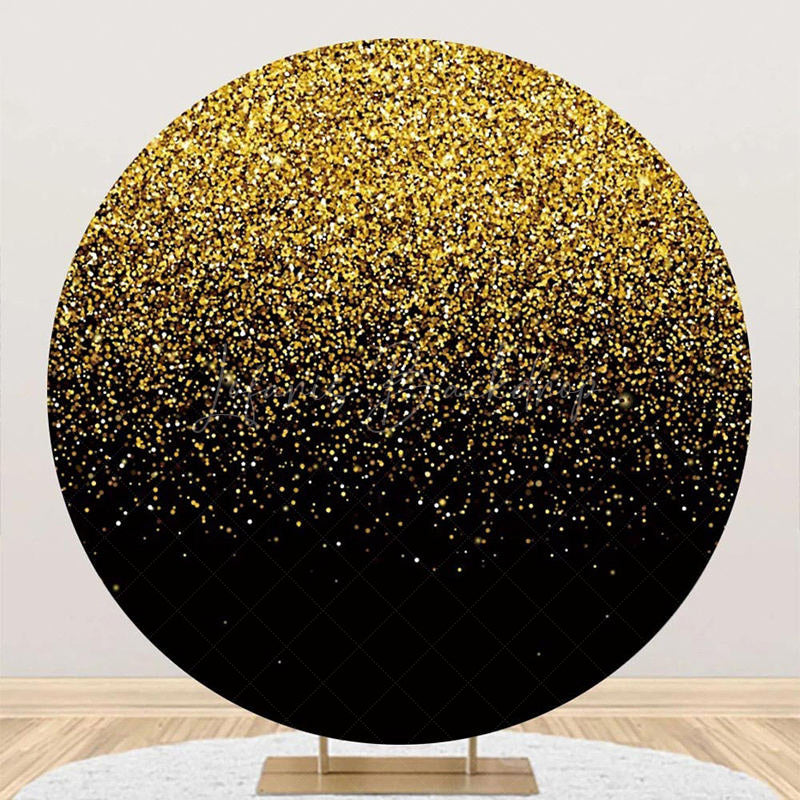 Lofaris Round Black Gold Particles Glitter Birthday Backdrop