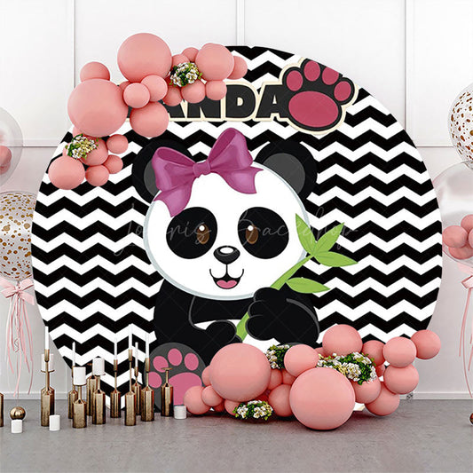 Lofaris Round Black White Ripple Panda Baby Shower Backdrop
