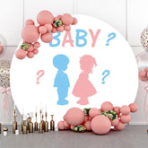 Lofaris Round Blue Pink Baby Outline Gender Reveal Backdrop