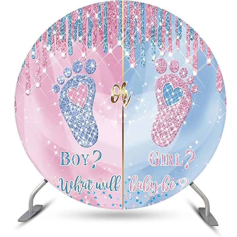 Lofaris Round Blue Pink Diamond Sparkle Baby Shower Backdrop