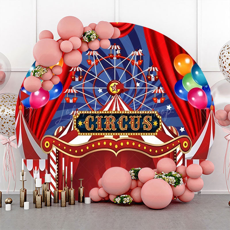 Lofaris Round Blue Red Circus Tent Balloon Party Backdrop