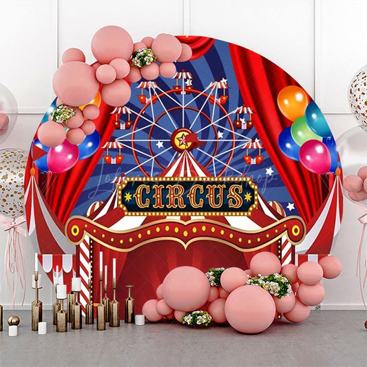 Lofaris Round Blue Red Circus Tent Balloon Party Backdrop