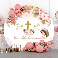 Lofaris Round Boho Floral Holy Communion Baptism Backdrop