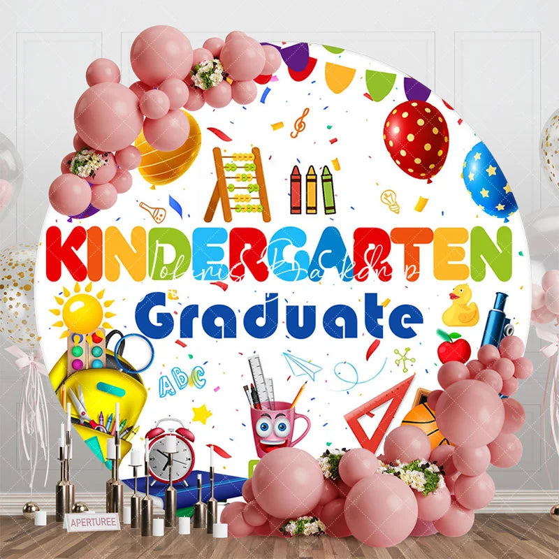 Lofaris Round Cute Stationery Kindergarten Graduate Backdrop