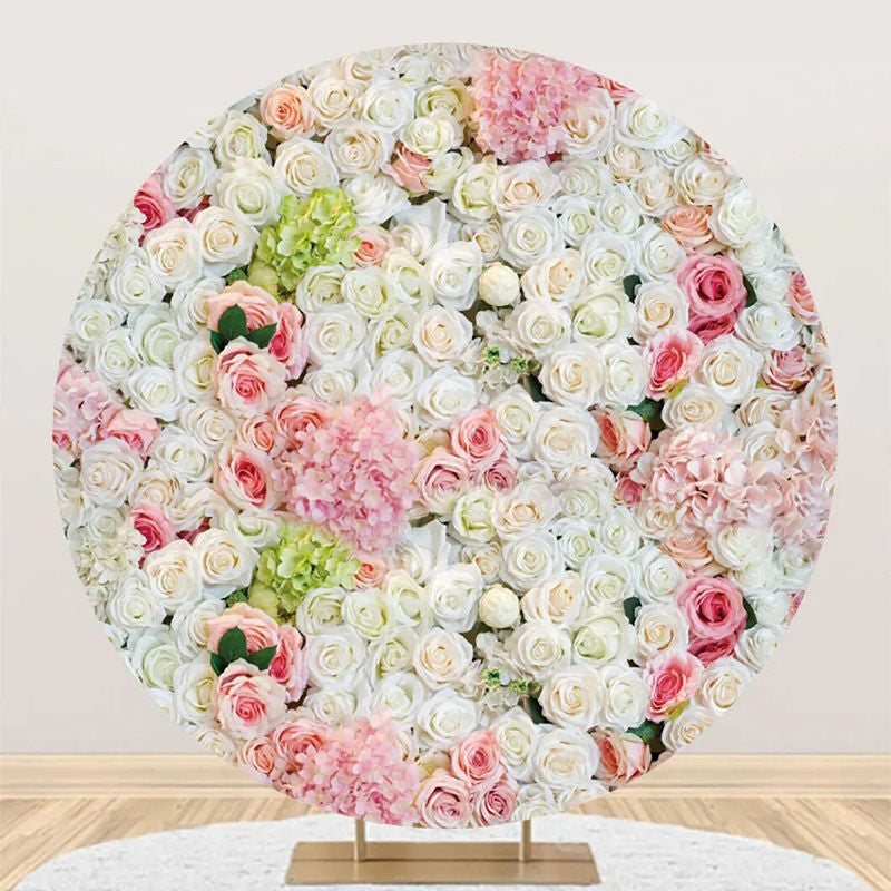 Lofaris Round Dense White Pink Green Floral Wedding Backdrop