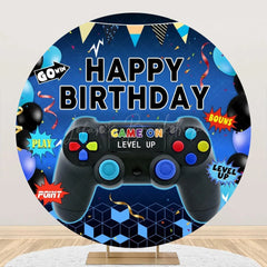 Lofaris Round Gamepad Balloons Ribbons Blue Birthday Backdrop