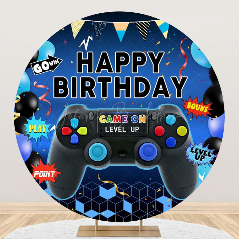 Lofaris Round Gamepad Blue Happy Birthday Backdrop For Boy