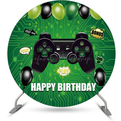 Lofaris Round Gamepad Green Circuit Board Birthday Backdrop